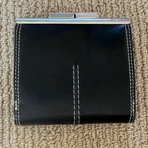 Kenneth Cole Black Leather Wallet with Snap Coin Purse and White Stitching